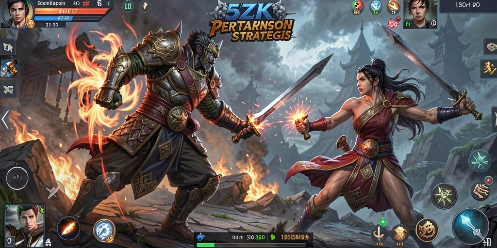 Tampilan gameplay MOBA yang mendebarkan dan penuh strategi.