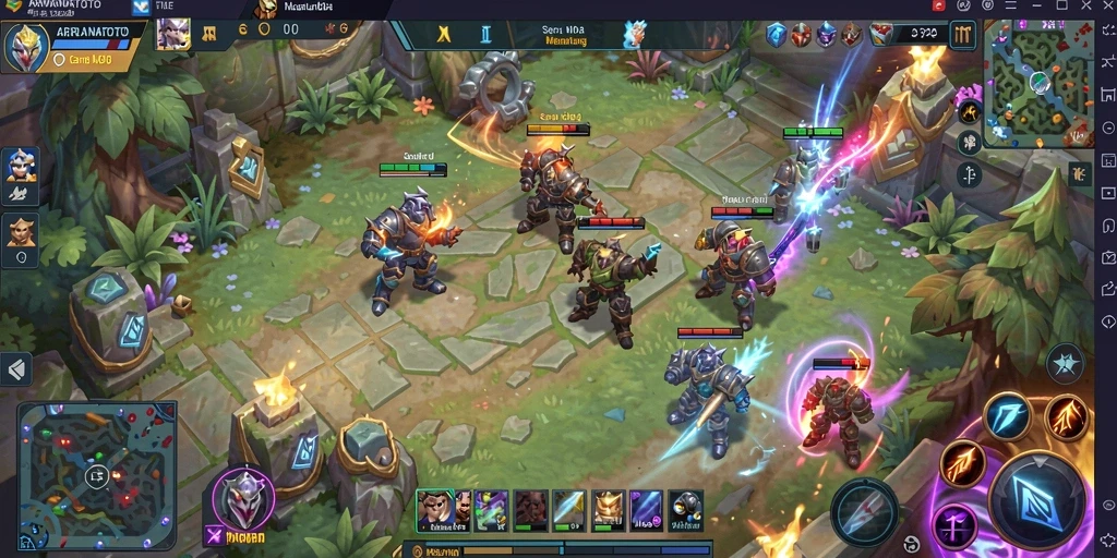 Screenshot gameplay ARWANATOTO menunjukkan aksi seru dalam pertarungan tim.