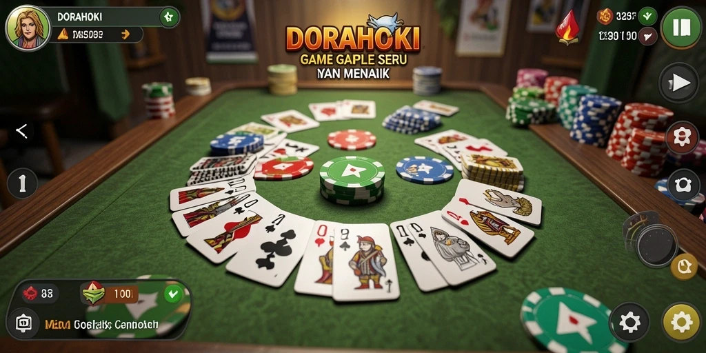 Tampilan gameplay <strong>DORAHOKI</strong> dengan kartu Gaple yang menarik.