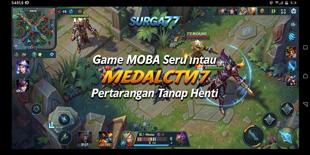 Tampilan gameplay MOBA yang seru dan mendebarkan di SURGA77.