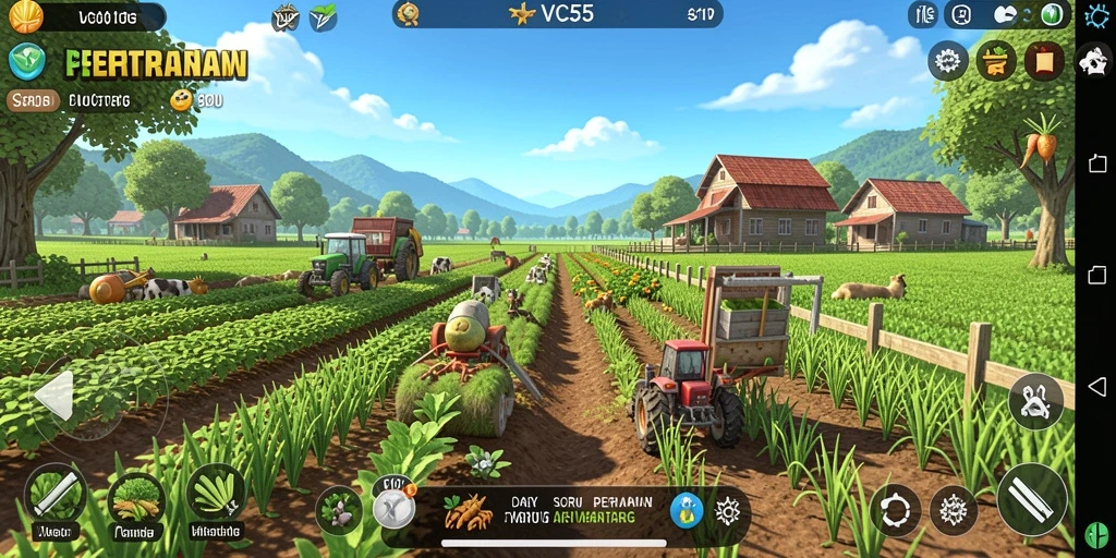 Screenshot gameplay VC55 menampilkan aktivitas pertanian yang seru dan interaktif.