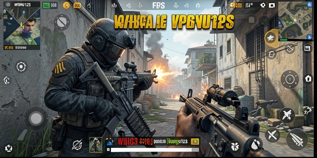 Tangkapan layar WISNU123 menampilkan aksi intens dalam pertempuran FPS.